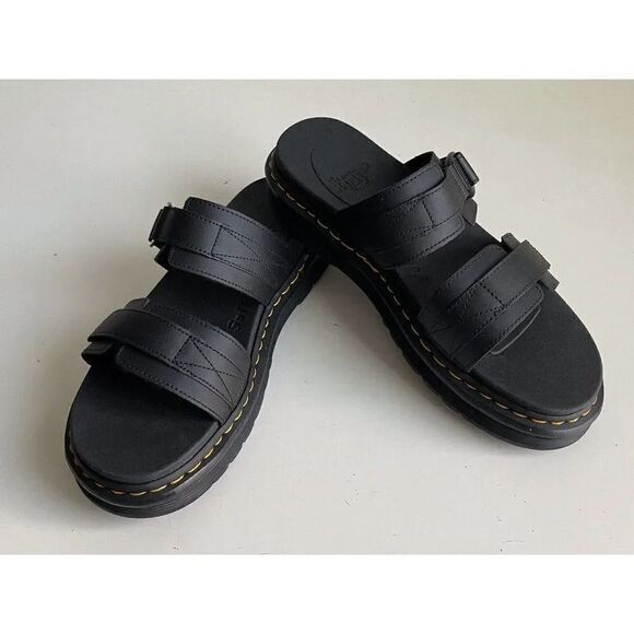 Dr DOC Martens Men's Size 13 Chilton Leather Slide Sandals Black Hydro NEW - Picture 1 of 12